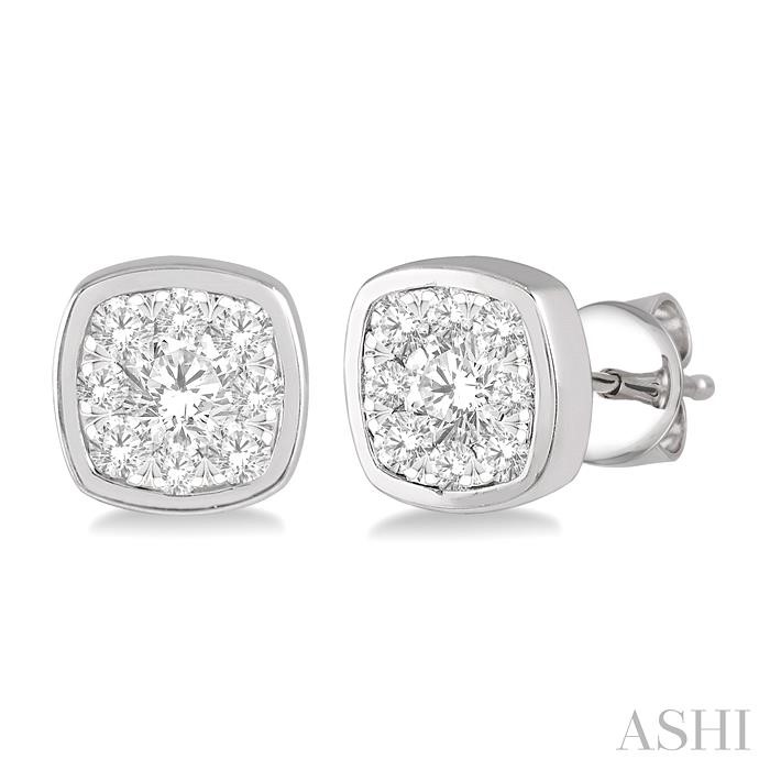 Cushion Shape Bezel Set Lovebright Essential Diamond Stud Earrings