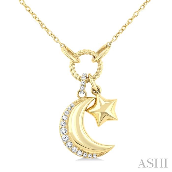 Crescent Moon & Star Charm Diamond Fashion Pendant