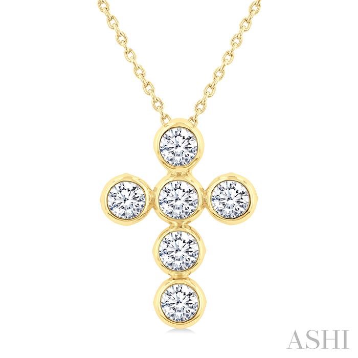 6 Stone Bezel Cross Diamond Fashion Pendant