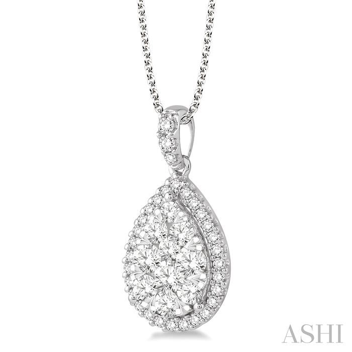 Pear Shape Halo Lovebright Essential Diamond Pendant View 2