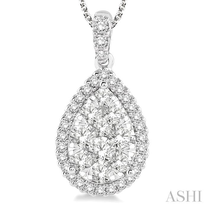 Pear Shape Halo Lovebright Essential Diamond Pendant View 3