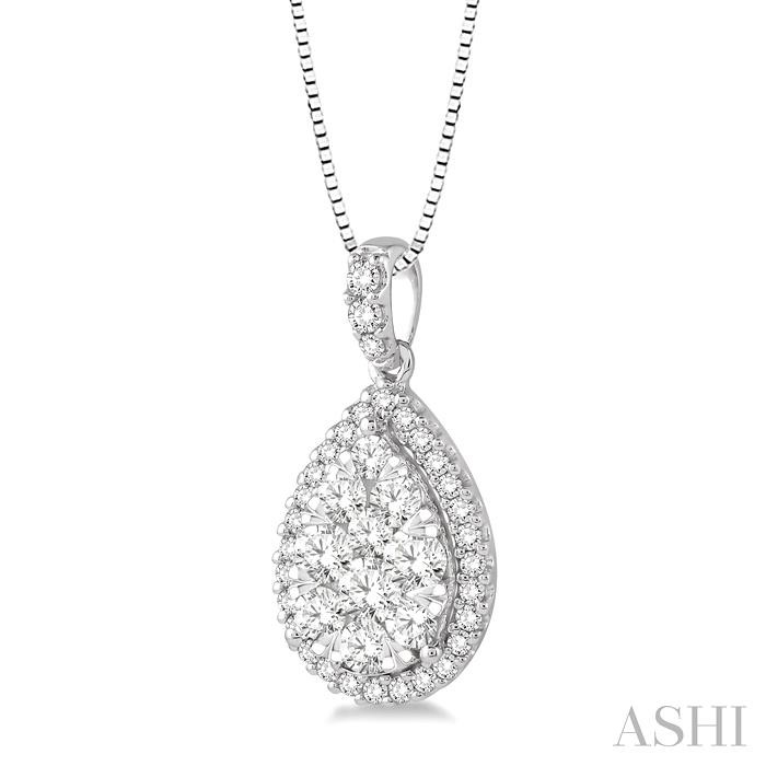 Pear Shape Halo Lovebright Essential Diamond Pendant View 2