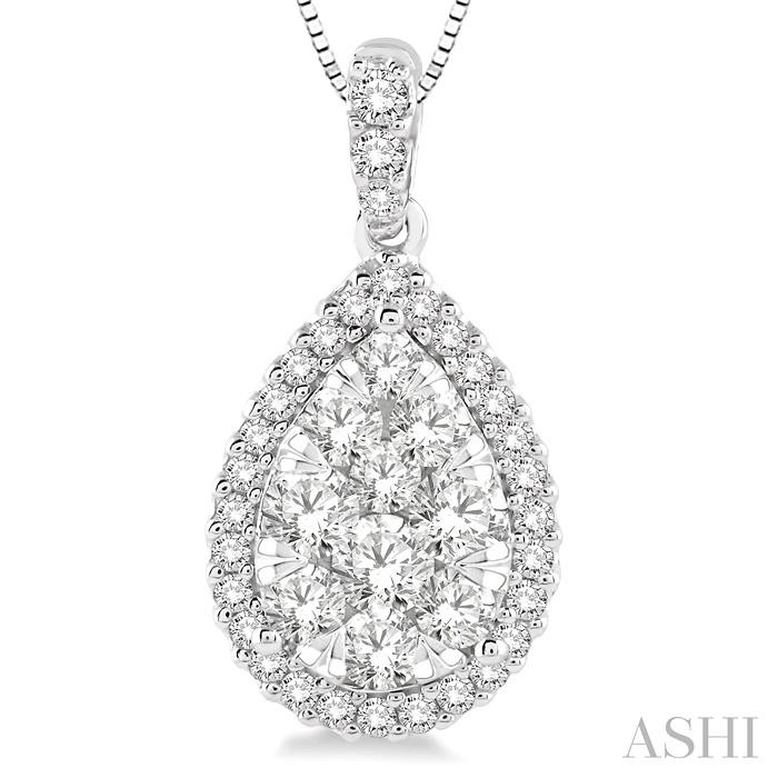 Pear Shape Halo Lovebright Essential Diamond Pendant View 3
