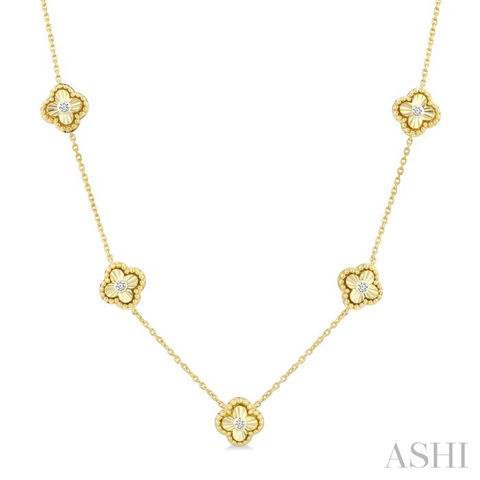 Clover Bead Bijoux Fluted Diamond Station Fashion Necklace