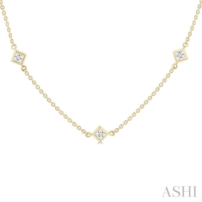 Princess Shape Diamond Station Necklace View 3